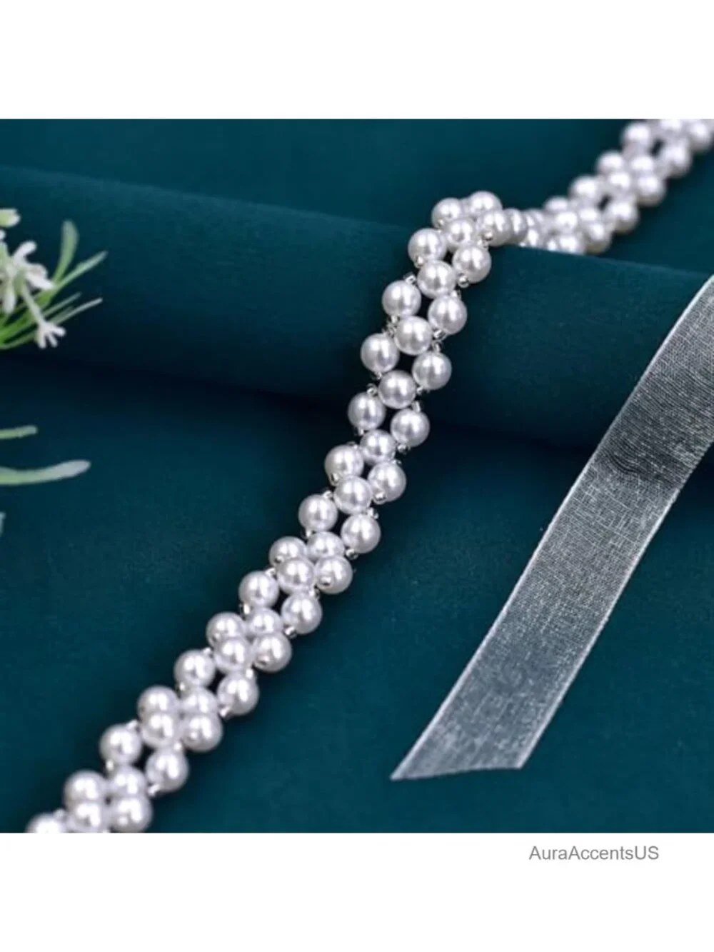 Pearl Beaded Wedding Sash Belt Handmade Organza Ribbon Bridal Gown Belt